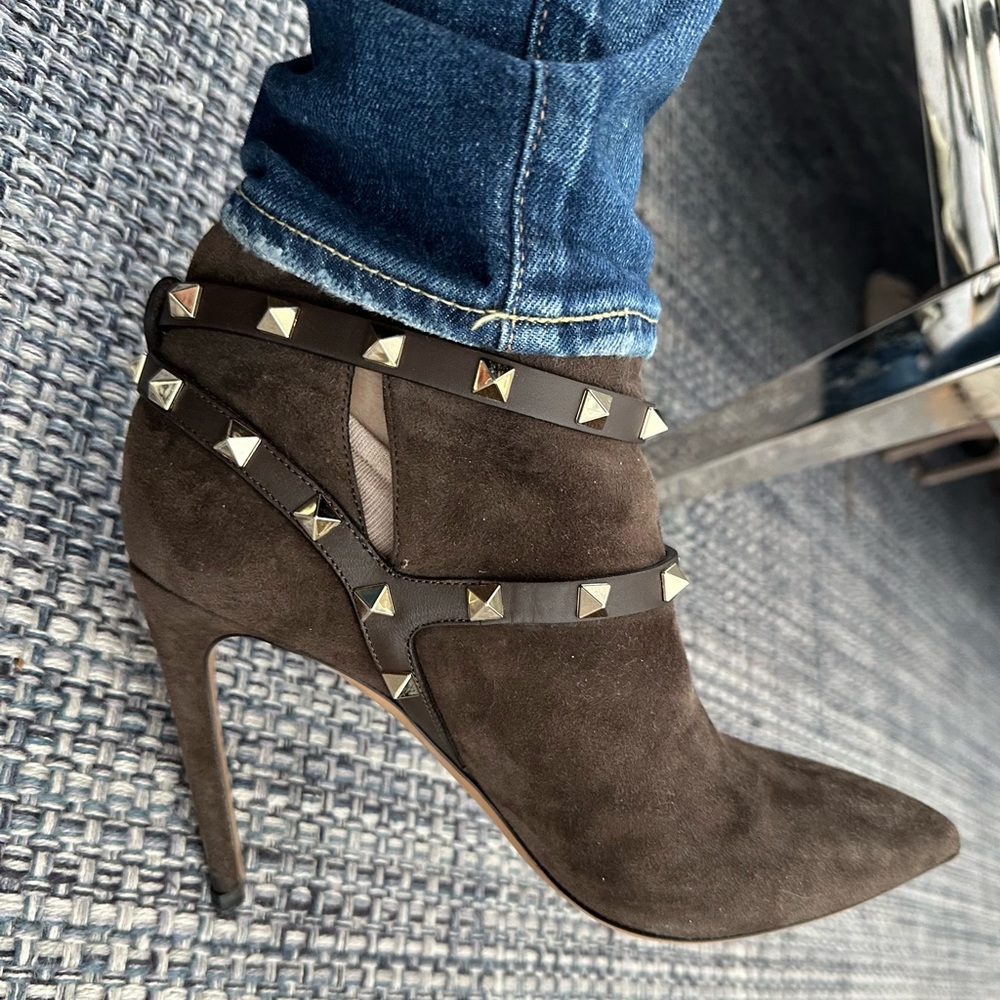 Valentino Rock Stud Brown Suede Booties